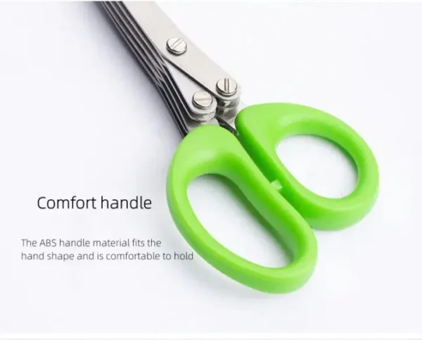 Multi-Functional Stainless Steel Kitchen Scissors 3/5 Layer Herb Cutter for Chopping Scallions, Shredding Peppers & Cutting Laver | Fast & Even Food Preparation Cooking Tool - Image 4