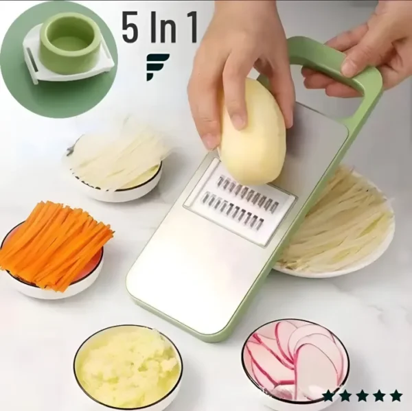 5-in-1 Multifunctional Vegetable & Fruit Slicer High-Quality Manual Kitchen Cutter with 5 Interchangeable Blades and Hand Protector Ideal for Slicing, Grating, Shredding & Chopping - Image 4