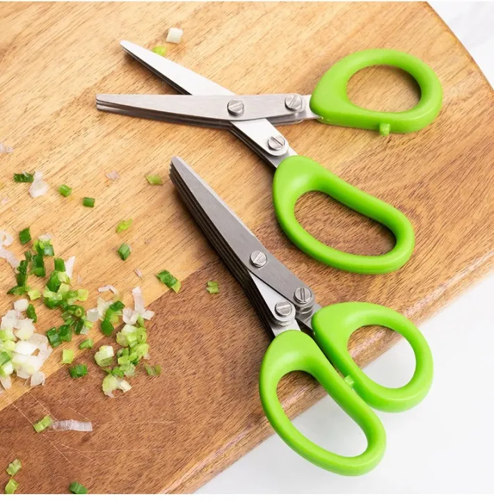 Multi-Functional Stainless Steel Kitchen Scissors 3/5 Layer Herb Cutter for Chopping Scallions, Shredding Peppers & Cutting Laver | Fast & Even Food Preparation Cooking Tool