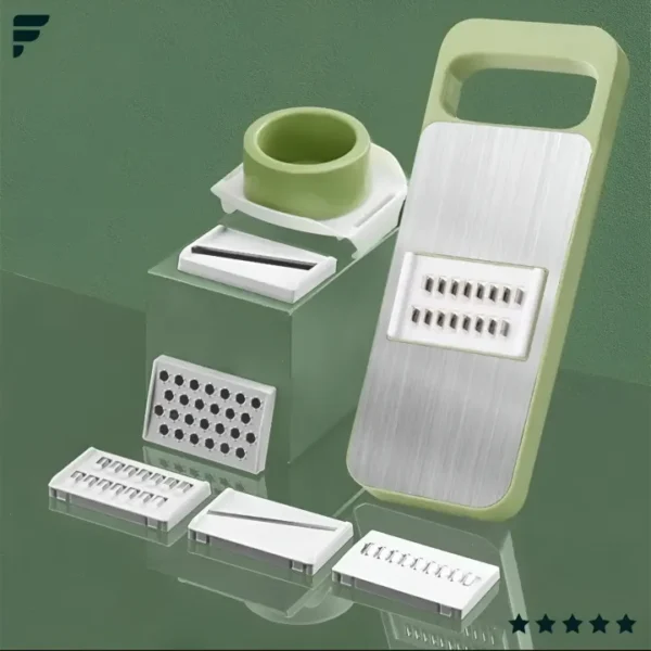 5-in-1 Multifunctional Vegetable & Fruit Slicer High-Quality Manual Kitchen Cutter with 5 Interchangeable Blades and Hand Protector Ideal for Slicing, Grating, Shredding & Chopping - Image 5