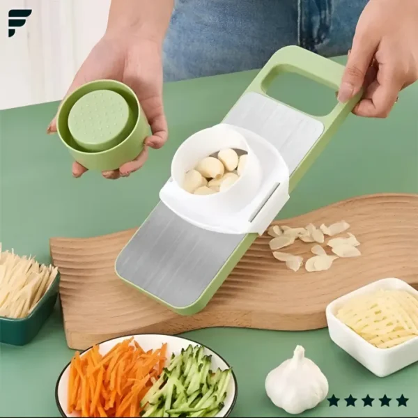 5-in-1 Multifunctional Vegetable & Fruit Slicer High-Quality Manual Kitchen Cutter with 5 Interchangeable Blades and Hand Protector Ideal for Slicing, Grating, Shredding & Chopping - Image 3